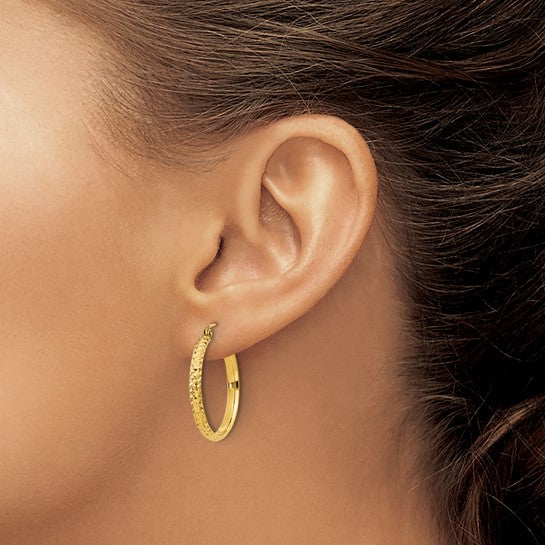 14K Diamond-Cut Diamond-Cut Hollow Hoop Earrings