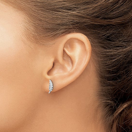 14K Polished & Diamond-Cut Leaf Post Earrings