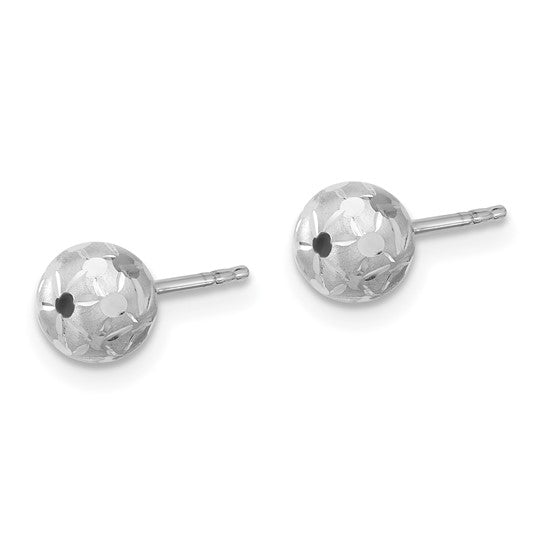 14K Polished/Satin & Diamond-Cut Ball Post Earrings