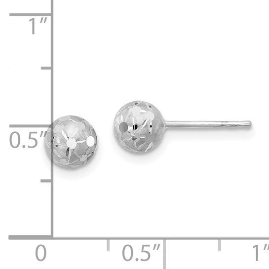 14K Polished/Satin & Diamond-Cut Ball Post Earrings