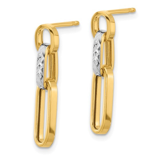 14K Two-Tone Polished & Diamond-Cut Link Dangle Earrings