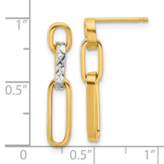 14K Two-Tone Polished & Diamond-Cut Link Dangle Earrings