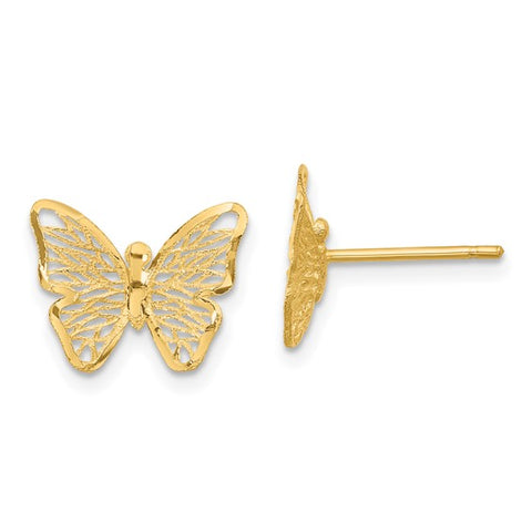 14K Polished & Textured Butterfly Post Earrings