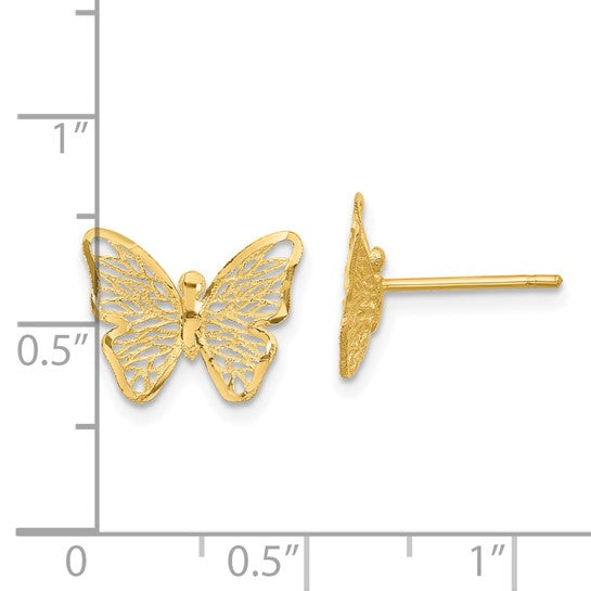 14K Polished & Textured Butterfly Post Earrings