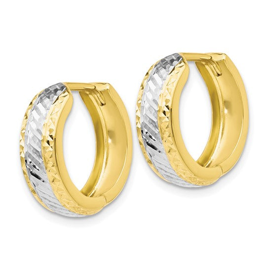 10K Two-Tone Polished & Diamond-Cut Small Hinged Hoop Earrings