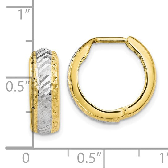 10K Two-Tone Polished & Diamond-Cut Small Hinged Hoop Earrings