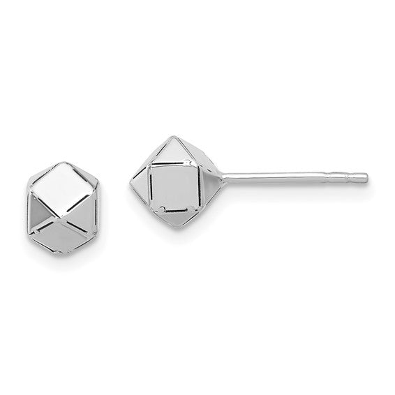 10K White Gold Polished Geometric Ball Post Earrings