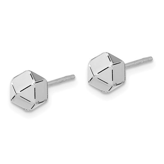 10K White Gold Polished Geometric Ball Post Earrings