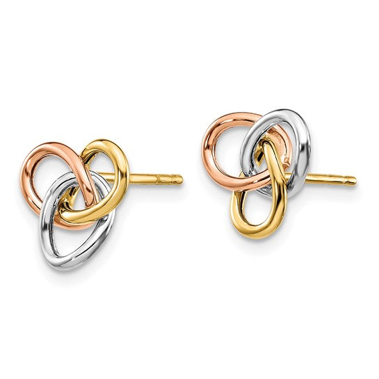 10k Tri-Color Interlocking Rings Post Earrings