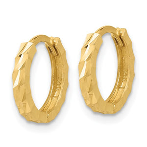 10KYG Polished & Diamond-Cut Huggie Hoop Earrings