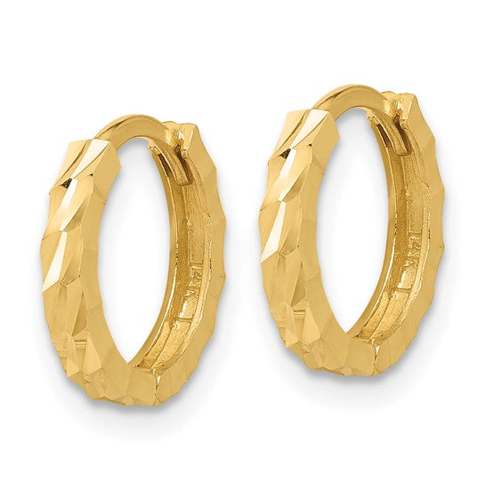 10KYG Polished & Diamond-Cut Huggie Hoop Earrings