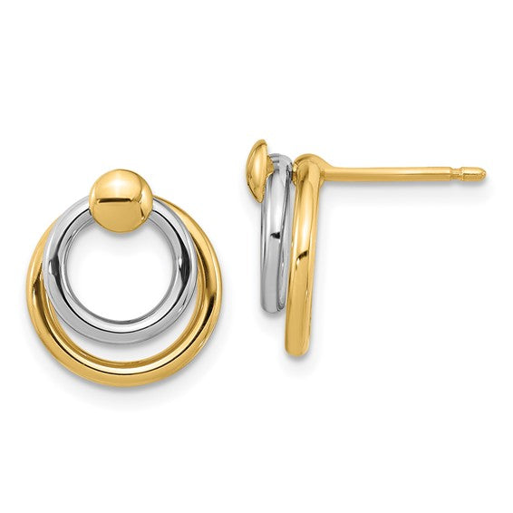 10K Two-Tone 2-Circle Doorknocker Post Earrings