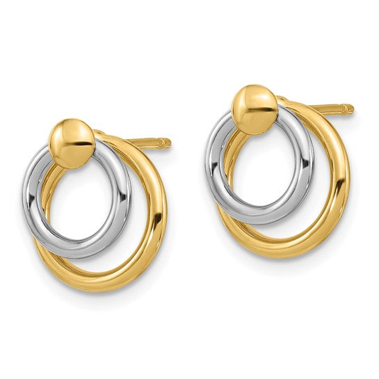 10K Two-Tone 2-Circle Doorknocker Post Earrings