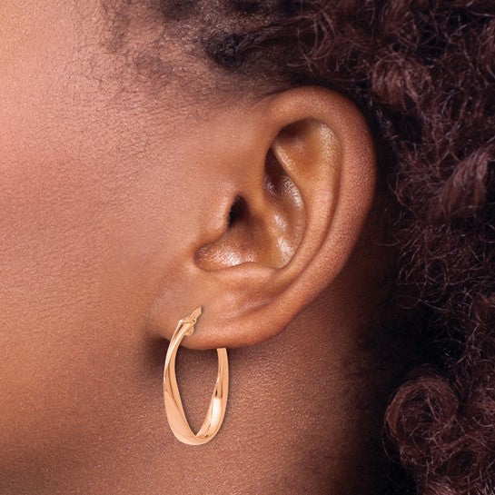 14K Rose Gold Polished Twist Hoop Earrings