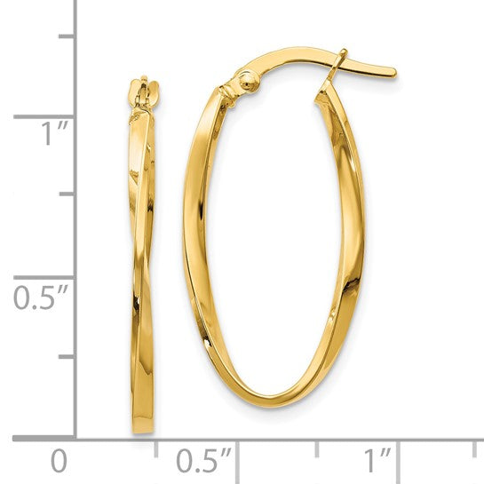 14k Large Oval Twist Hoop Earrings