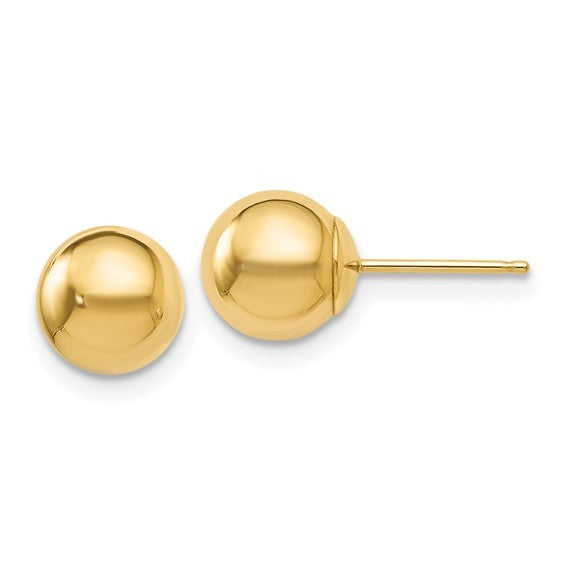 14k Yellow Gold 7mm Ball Stud Earrings