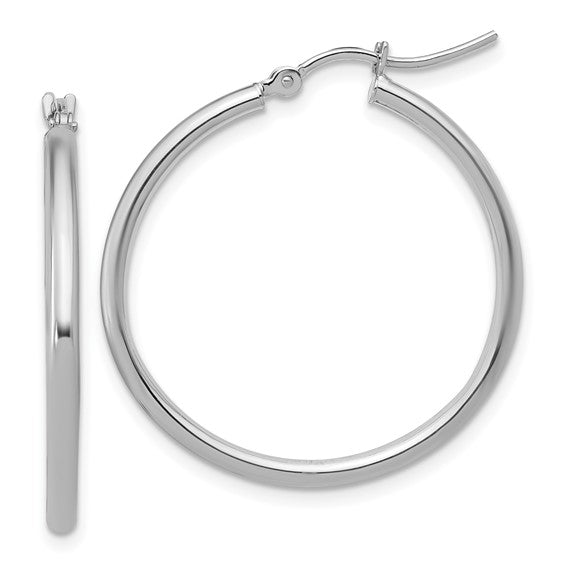 14k White Gold Large Polished Hoop Earrings