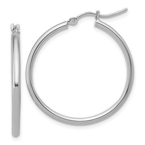 14k White Gold Large Polished Hoop Earrings