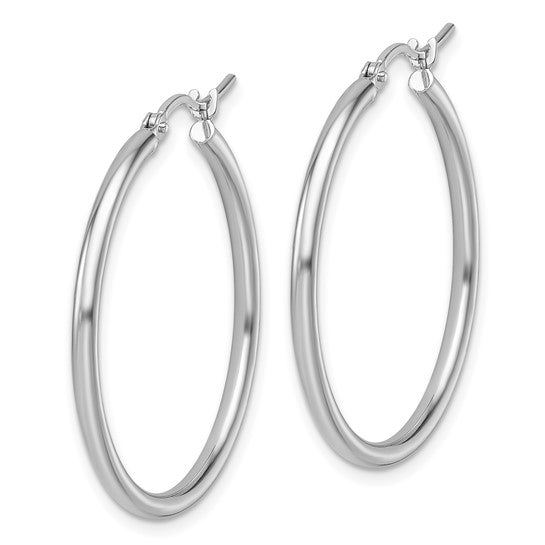 14k White Gold Large Polished Hoop Earrings