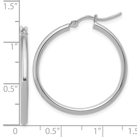 14k White Gold Large Polished Hoop Earrings