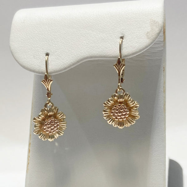 14K Sunflower Lever-Back Earrings