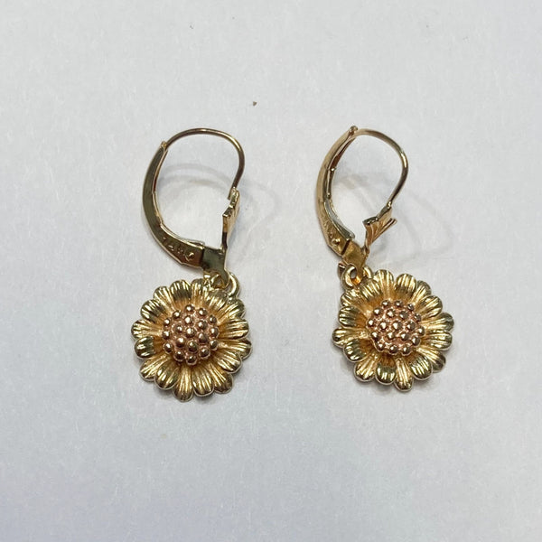 14K Sunflower Lever-Back Earrings