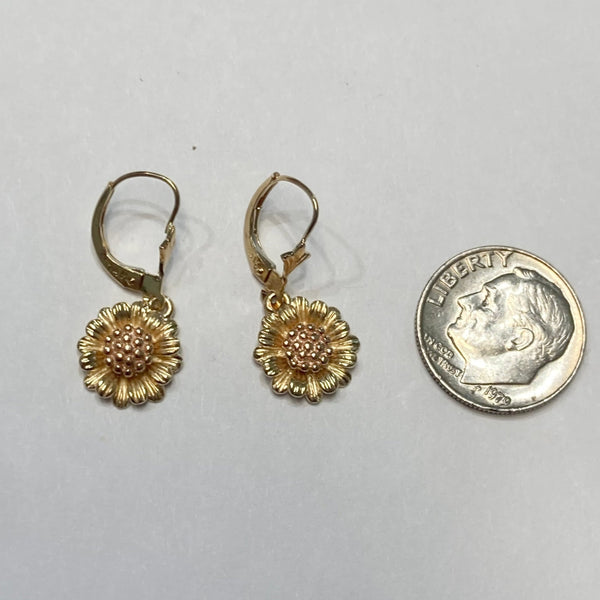 14K Sunflower Lever-Back Earrings