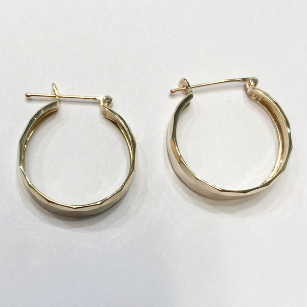 14k Diamond-Cut/Brushed Hoop Earrings