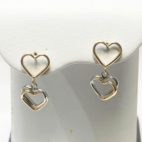 14k Double Heart Dangle Earrings