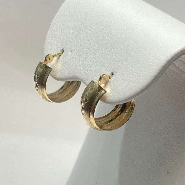 14k Diamond-Cut/Satin Small Hoops