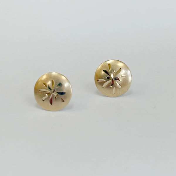 14K Round, Diamond-Cut Center Post Earrings