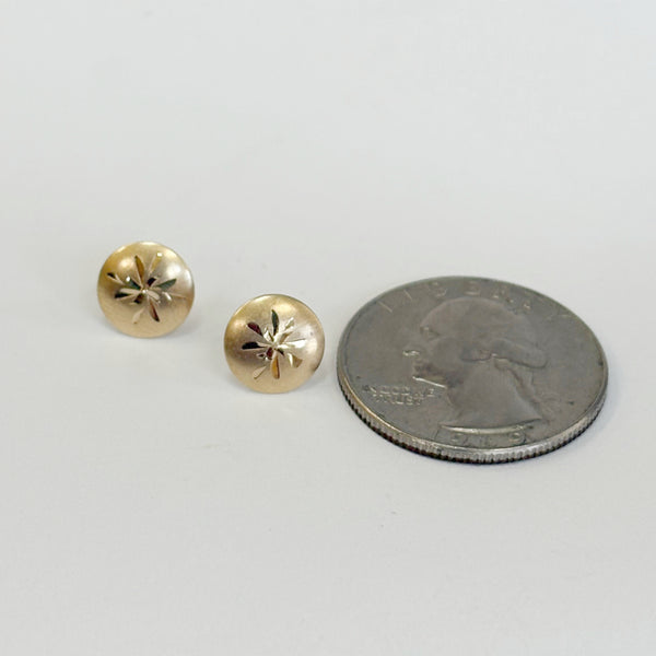 14K Round, Diamond-Cut Center Post Earrings