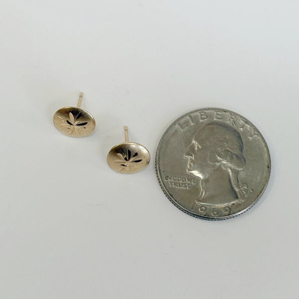 14K Round, Diamond-Cut Center Post Earrings