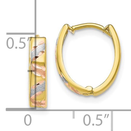 10k Tri-Color Multi-Textured Oval Huggie Hoop Earrings