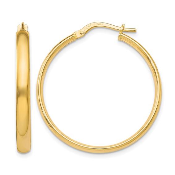 10K 3mm Round Polished Hoop Earrings