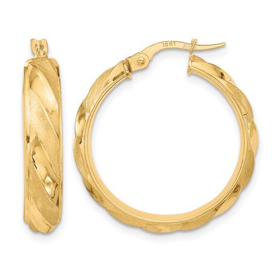 10k Polished & Textured Twist Round Hoop Earrings