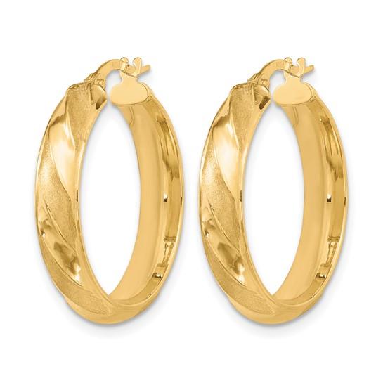 10k Polished & Textured Twist Round Hoop Earrings
