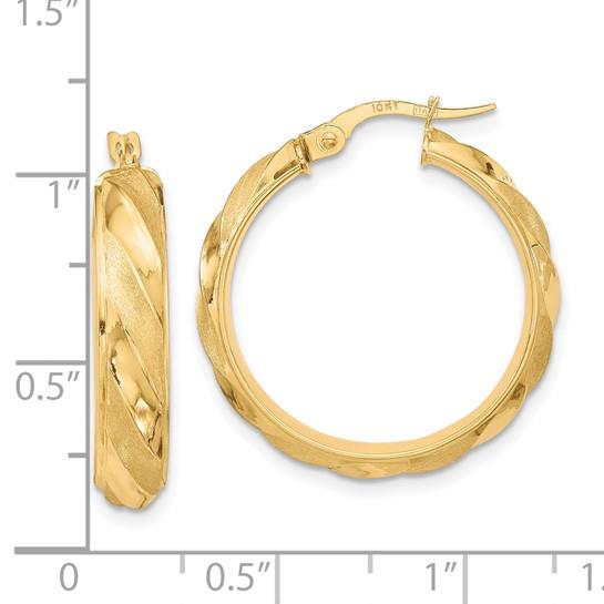 10k Polished & Textured Twist Round Hoop Earrings