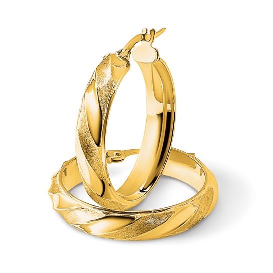 10k Polished & Textured Twist Round Hoop Earrings