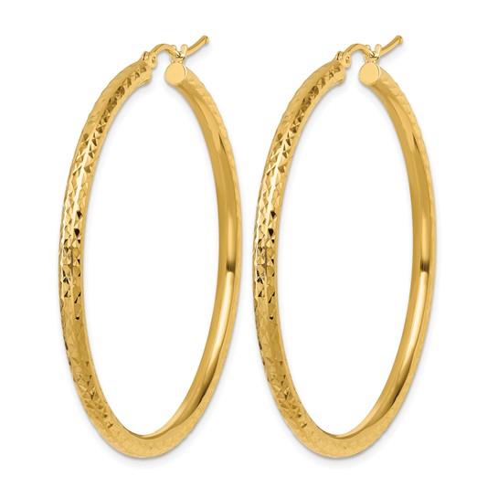 10K 3mm Diamond-Cut Large Round Hoop Earrings