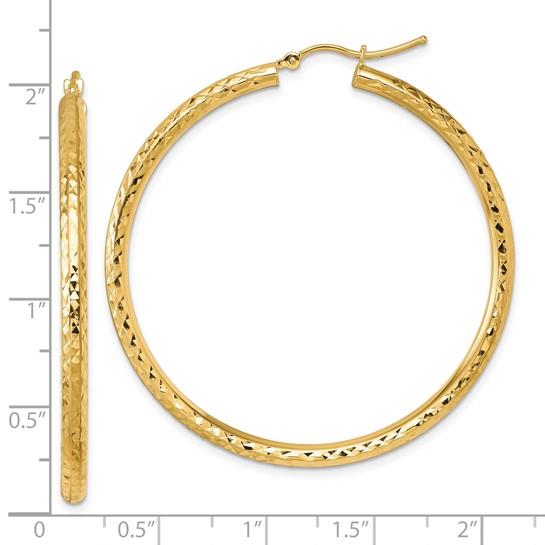 10K 3mm Diamond-Cut Large Round Hoop Earrings