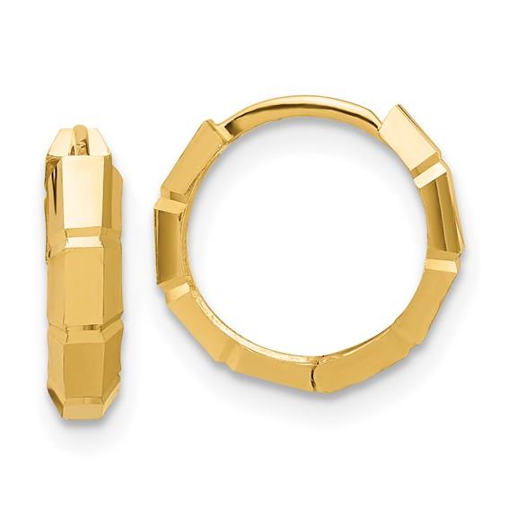14k Polished & Diamond-Cut Huggie Hoop Earrings