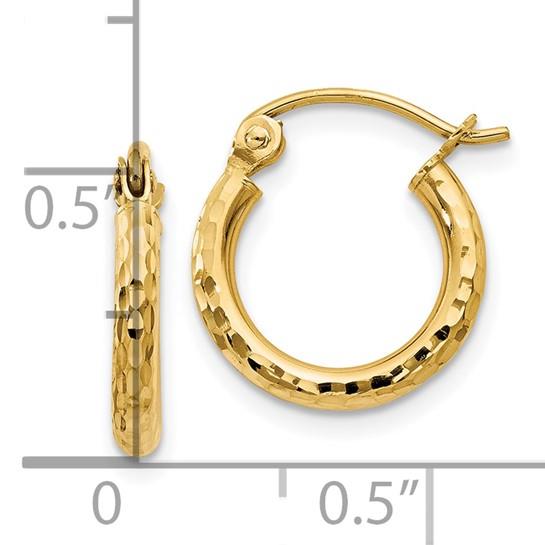 14k Diamond Cut 2mm Round Hoop Earrings