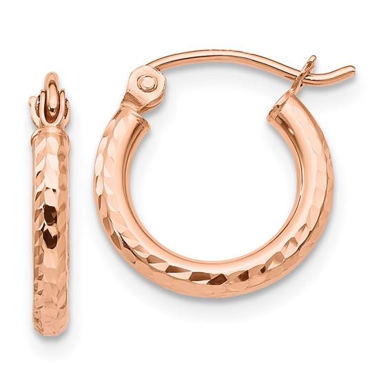 14k Rose Gold Diamond Cut 2mm Round Hoop Earrings