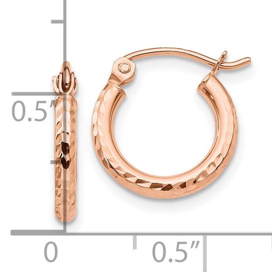 14k Rose Gold Diamond Cut 2mm Round Hoop Earrings