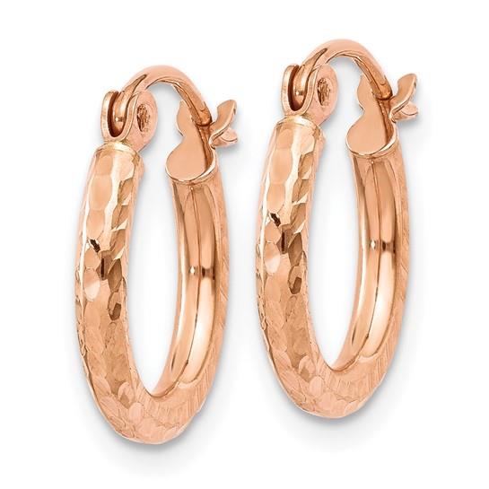 14k Rose Gold Diamond Cut 2mm Round Hoop Earrings
