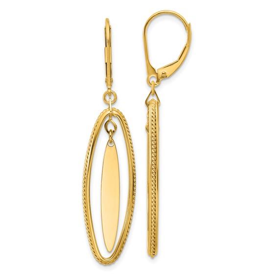 14K Double Oval Dangle Lever-Back Earrings