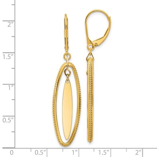 14K Double Oval Dangle Lever-Back Earrings