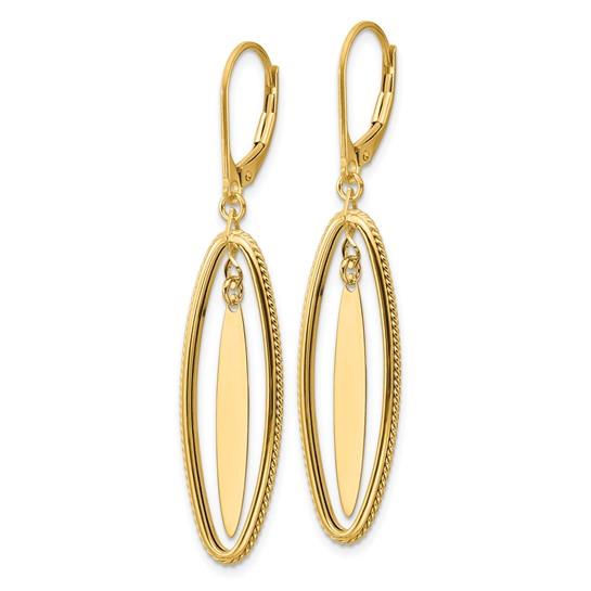 14K Double Oval Dangle Lever-Back Earrings