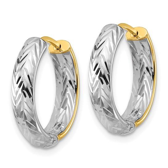14k Two-Tone Polished & Diamond-Cut Huggie Hoop Earrings